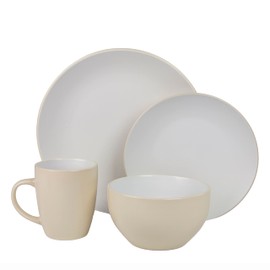 10 Strawberry Street Two Tone Coupe Dinnerware Set, 16 pc, Tan/White