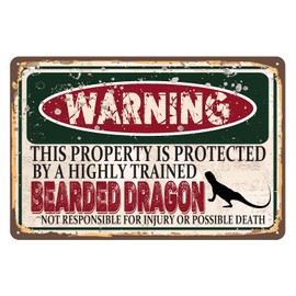 RCXsigns Vintage Bearded Dragon Metal Sign， Warning this property is protected bY a highly trained Bearded Dragon Sign Funny Tin Signs 12x8 Inch