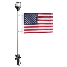 Young Marine All-Around LED Navigation Light with 2-Pin Standard Pole, 24" with Base (With Flag)