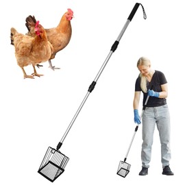 NYTGAH Metal Large Chicken Poop Scooper,3-in-1 Detachable Chicken Coop Scoop with Stainless Steel Telescopic Handle(22-41.9in),Multifunctional Metal Litter Scoop for Pooper Scooper