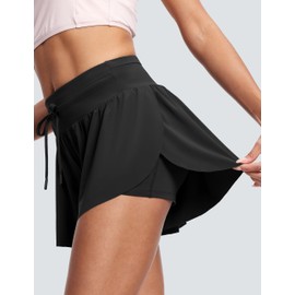 ISEEGZ Womens 2.8" Swim Board Shorts High Waisted Slimming Quick Dry Stretch Swim Beach Trunks with Liner and 2 Pockets Black