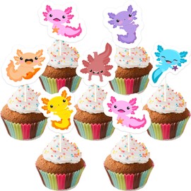 Sursurprise 36Pcs Axolotl Cupcake Toppers, Cartoon Salamander Cupcake Picks for Newt Birthday Baby Shower Decor, Reptile Amphibian Animals Party Decorations Supplies