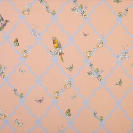 Kt KILOtela - Digital Printed Canvas Fabric - Half Panama 100% Organic Cotton - Oeko-Tex Standard 100 - Width 280 cm - Choice of Length 50 to 50 cm | Hummingbird, Butterflies Voyage - Pink, Blue