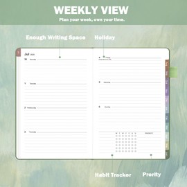 2025-2026 Weekly & Monthly Linen Cover Planner, July 2025 - June 2026 To Do List Notebook Academic Year Calendar with Colorful Monthly Tab, Pocket, Pen Loop