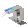 YLIEHS LED Light Bathroom Sink Faucet with Waterfall Glass Spout,