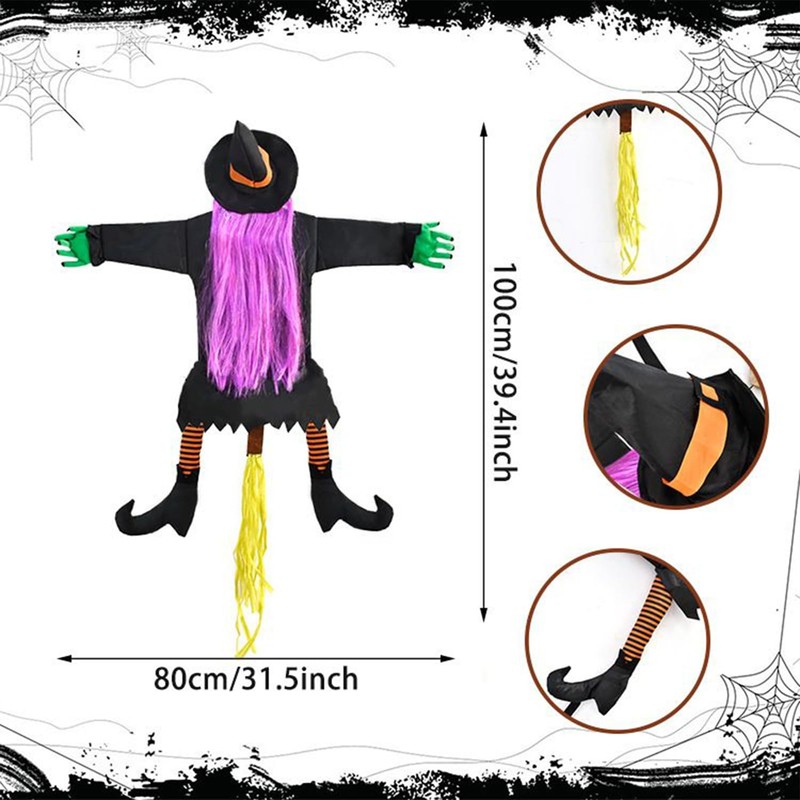 Witch Decor, Crashing Witch Into Tree Decoration, 39.4Inch Funny Props
