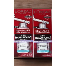 L'Oréal Loreal Revitalift 2.5% Hyaluronic + Caffeine Brightening Eye Serum 0.67 LOT OF 2