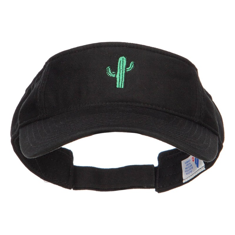 e4Hats.com Mini Cactus Embroidered Cotton Washed Visor - Black OSFM