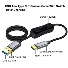 YINGAYOU 10Gbps USB to Type C Cable with Switch USB 3.0 High Speed Data Transfer Cable with Gold Plated Plug 60W 3A, for Laptops, PC, Phone, Car (Black, 3.2FT / 1 m)