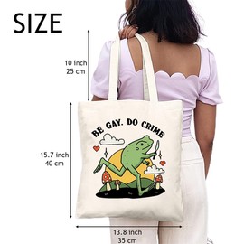 Frog Canvas Tote Bag for Women Be Gay Do Crime Shopping Bag Reusable Bag Eco-Friendly Bag Lesbian Gift White