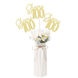Gexolenu Cheers to 100, 10 Pack Double-Sided Gold Glitter 100th Birthday Centerpieces for Tables, Number 100 Birthday Table Toppers Party Centerpiece Sticks Party Supplies