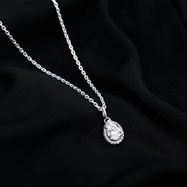 Rosec Jewels Certified Moissanite Diamond Pendant Necklace in Gold Plated Silver, D-Vs1 Quality, 6X8 mm Oval Moissanite Necklace, 925 Sterling Silver, With Chain