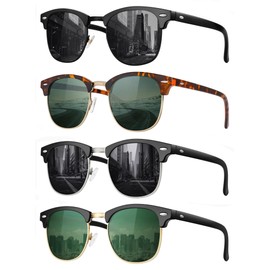 FURISHQI 4 PACK Classic Polarized Sunglasses for Men and Women Retro Style Semi Rimless Frame Sun Glasses 100% UV Protection Goggles