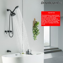 DOUBLUOEG 3 Handle Tub Shower Faucet, 3 Knobs Bathtub Faucet Set with Tub Spout, Wall Mount Matte Black Three Handle Shower and Faucet Set
