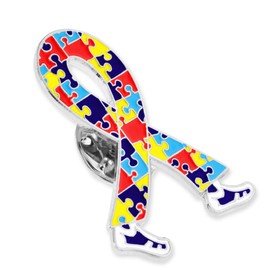 PinMart Autism Awareness Walking Ribbon Pin – Nickel Plated Enamel Lapel Pin - Inspiring Symbols of Autism Support - Secure Clutch Back for Hats, Scarves and Backpacks