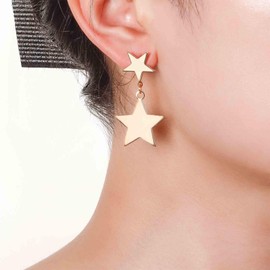 Aneneiceera Boho Star Dangle Earrings Gold Star Stud Earrings Double Star Earrings Vintage Earrings Jewellery for Women and Girls (2 Stars), Zinc