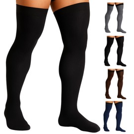 MOJO Men’s 20-30 mmHg Thigh High Medical Compression Stockings w/ Silicone Band – Opaque Support Socks for Varicose Veins, Circulation & Swelling, Black, 3X-Large