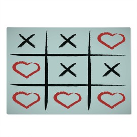 Ambesonne Xo Cutting Board, Simplistic Love Game and Happy Valentines Humor Hobby Design, Decorative Tempered Glass Cutting and Serving Board, Large Size, Pale Grey Vermilion Black