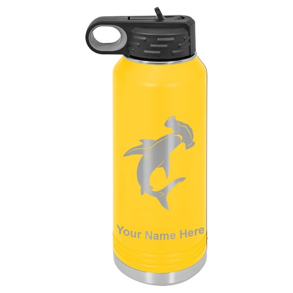 LaserGram Personalized Water Bottle, Hammerhead Shark, Stainless Steel Double Wall