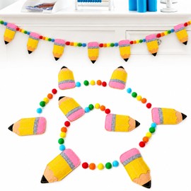Back to School Classroom Garland Felt Pencil Pom Pom Hanging Banner