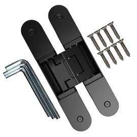 TOGU Hidden Door Hinge for Secret Door, Zinc Alloy Murphy Door Hinge kit can outswing 180 Degree, top Load Capacity of 176 lbs for 2 pc of Butt Hinges, 3 Way Adjustable Concealed Hinges Black, 1 pc