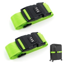 Aililong Pack of 2 Suitcase Straps, Suitcase Strap with Lock, Adjustable Luggage Straps, Suitcase Strap with Combination Lock for Suitcase and Travel Bag, Green