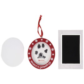 Pearhead Christmas Pawprints Double-Sided Holiday Photo Ornament, Season's Grrreetings Dog or Cat DIY Pawprint Keepsake, Pet Picture Christmas Tree Ornament, With Included Clean-Touch Ink Pad