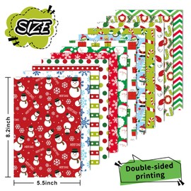 JarThenaAMCS 60 Sheets Christmas Pattern Paper A5 Snowman Santa Snowflake Scrapbook Specialty Paper Double Sided Red Green Art Paper for Xmas DIY Crafts Supplies, 5.5 x 8.3 Inch