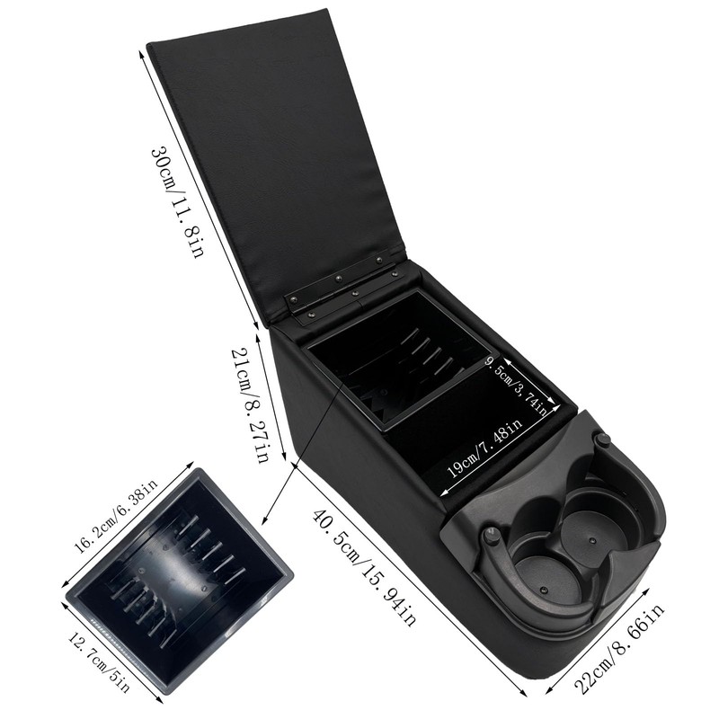 LOOYE Black Universal Truck Bench Seat Console with Cup Holders