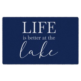 KEUSPI Navy Blue Lake Door Mat, Life is Better at The Lake Welcome Mats Doormat for Front Door Porch Outdoor Indoor Entrance, 17x30 Inches