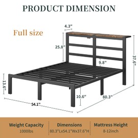 ChicZhiNest Full Black Bed Frames with Charging Station and LED Lights, Full Platform Bed with Heavy Duty Metal Slats, Storage Headboard, Under Bed Storage, No Box Spring Needed, Noise Free