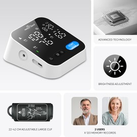 Easy@Home Blood Pressure Monitor for Seniors - Voice Function Large LED Screen 3 Color Display One Touch Operation - Free MyHeartPal App, No Bluetooth EBP-703