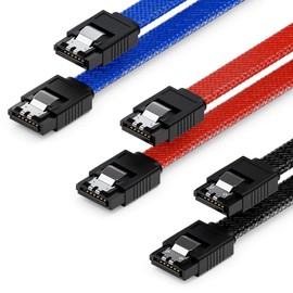 deleyCON 3 x 50 cm SATA 3 Nylon Cable Set Data Cable 6 Gbit/s Connection Cable Motherboard HDD SSD Hard Drive 2 S-ATA Connector Straight Black Blue Red