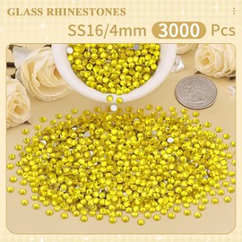 3000PCS SS16/4mm Crystal Rhinestones (Lemon Yellow), Bedazzling Flatback Glass Rhinestones for Crafting DIY Nail Art Makeup Decoration, Gems Diomand Charms for Tumbler Shoes Clothing Mug