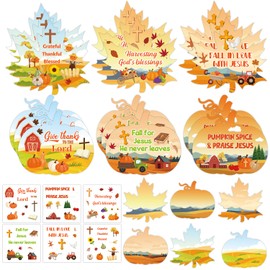 Lovarywow Christian Fall Crafts for Kids - 36PCS Fall Religious Faith Crafts, Harvest Pumpkin Maple Leaf Autumn Cardboard Art Kits, Thanksgiving Decorating Stickers DIY Ornaments for Classroom