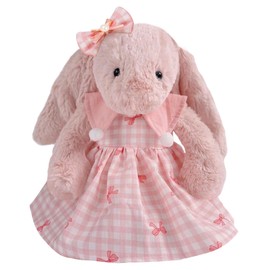 31cm(12") Bashful Bunny Clothes, Cute Plush Animal Clothes for Meddium Teddy Bear - Pink and White Check Bow Dress & Bow Clip Set (Clothes Only)