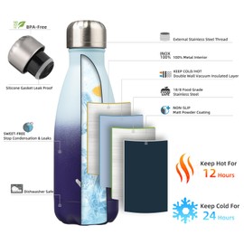 Konokyo Insulated Water Bottles,12 oz Double Wall Stainless Steel Vacumm Metal Flask for Sports Travel,Ocean Dream