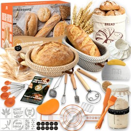Acessorz Sourdough Bread Baking Supplies,Sourdough Starter Kit,2 Cotton Rope Banneton Proofing Basket,Bread Proofing Basket Making Tool Kit,Sour Dough Kit Tools,Baking Gifts for Women,Bakers,Wife,Mom