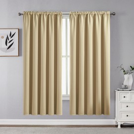 CUCRAF Beige Blackout Curtains 63 inch Length 2 Panels Set, Rod Pocket Room Darkening Drapes for Bedroom Living Room, Insulated Thermal Light Blocking Window Curtain (W52 x L63 Inch)