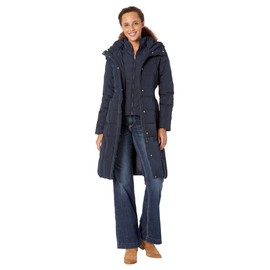 Cole Haan womens Taffeta With Bib Front and Dramatic Hood Down Alternative Outerwear Coat, Deep Navy, Large US