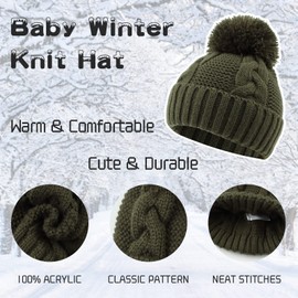 JANGANNSA Twist Knit Baby Beanie Hat Winter Earflap Warm Hat for Girls Infant Toddler Babie Hats ((Army Green, L)