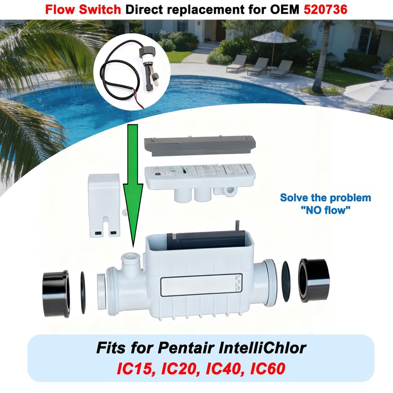 DELEYAPARS 520736 Flow Switch with 3 Wires (Black/White/red) for Pentair