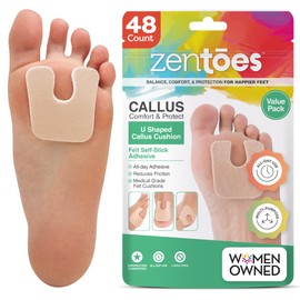 ZenToes Callus Pads | U-Shaped Design Moleskin Blister Pads | Self-Stick Adhesive Felt All Day Comfort Cushions for Calluses and Corns | Reduce Pressure and Friction | 48 Count (Beige)