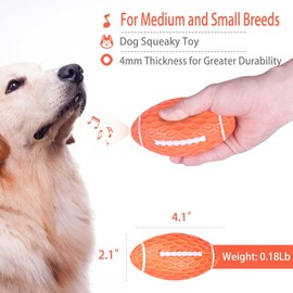 AUSCAT 2PCS Squeaky Dog Football Toy for Aggressive Chewers, Tough Rubber Dog Ball for Small Medium Dogs, Green and Orange, Small, 4.1"/10.4 cm