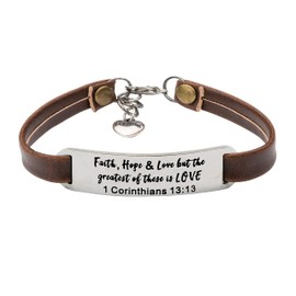 JoycuFF Religious Gifts for Women Christian Engraved Ornament Jewelry Gift Leather Bracelet for Sister Friends Inspirational Vintage Stretch Religion Bible Verse Faith Hope Love