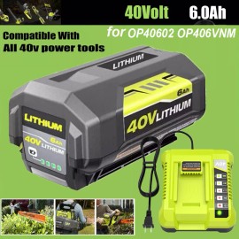 40V 6.0Ah Battery for Ryobi 40 Volt Li-Ion OP40602 OP40261 OP4060 LED & Charger