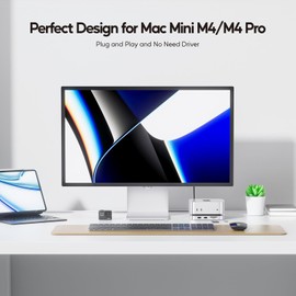 PULWTOP Mac mini M4 Dock with 4TB M.2 SSD Enclosure (SSD NOT Included), Mac mini M4/ M4 Pro Hub Stand with HDMI 4K@60Hz, 2024 MacMini USB C Hub Accessories, 3 USB A 2.0, SD/TF, 3.5mm Audio
