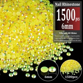 1500pcs 6mm Resin Rhinestones Bulk, Lemon Yellow AB Flatback Round Jelly Rhinestones Bedazzling Non Hotfix Crystal Gems Large Quantity Wholesale for DIY Crafts Clothes Tumblers Face Makeup Manicure