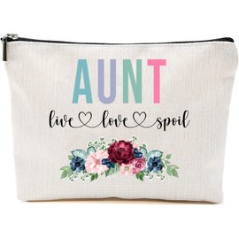 Aunt Live Love Spoil Makeup Bag, Grandma Mother's Day Gifts From Grandchildren, Travel Bag, Aunt Gift Idea Birthday, Aunt Travel Bag, New Aunt Gift, White, 7”x9.8”