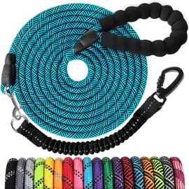 Long Dog Leash 10 FT: Heavy Duty Rope Leashes for Dogs Training with Swivel Lockable Hook Reflective Threads Bungee and Padded Handle - Dog Lead for Large Small Medium Dogs Outside Walking Hiking Blue